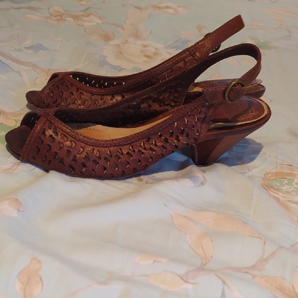Frye Brown Cutout Peep-Toe Heels - Picture 3 of 13